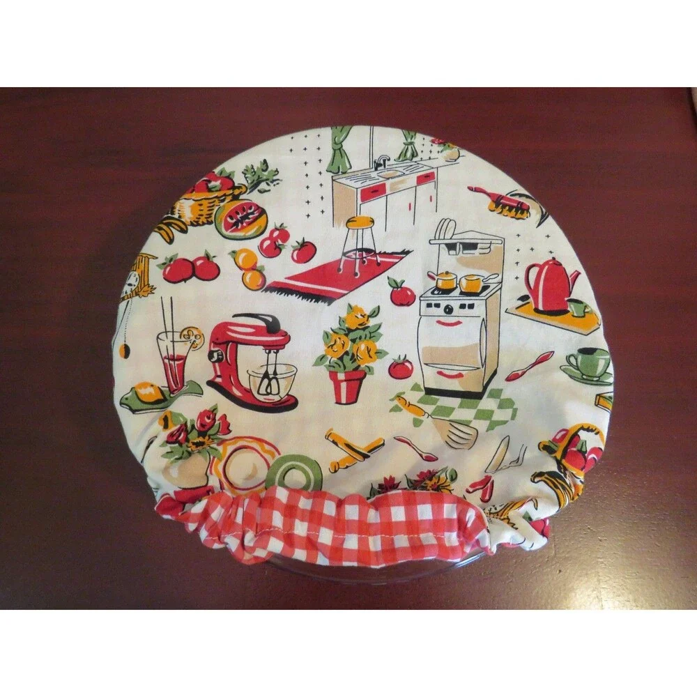 Kitchenaid Bowl Cover Reversible Retro Vintage Kitchen and Red Gingham, 4.5 QUAR